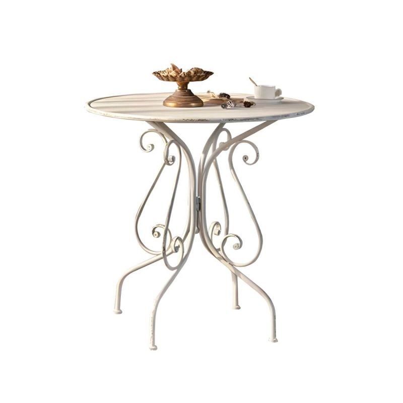 "White French Countryside Style Metal Courtyard Dining Table for Outdoor - Table Only 31"L x 31"W x 32"H"