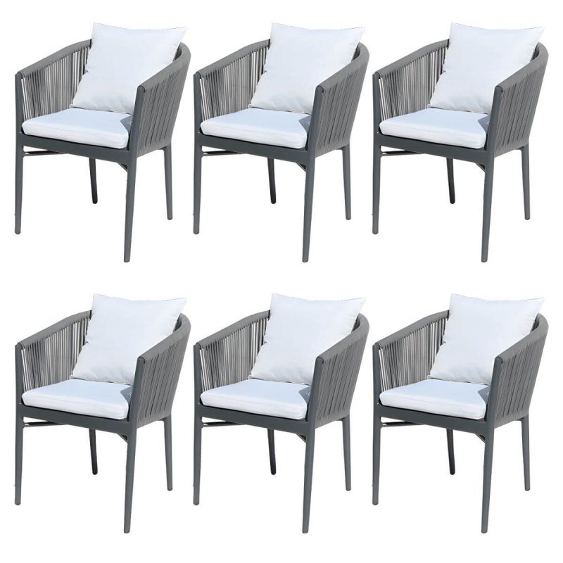 "Tropical Style Metallic Patio Chair Antique Finish with Cushions - 6 Piece Set"