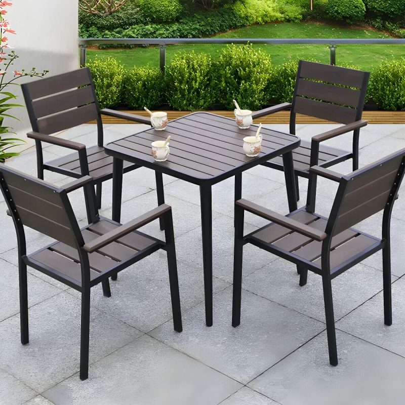 "Contemporary Dining Table Set with Wooden Chair for Courtyard - Table & Chair(s) 28"L x 28"W x 29"H 4"