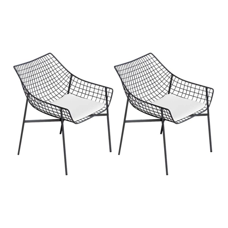 "Contemporary Iron Frame Black and White Armless Dining Side Chair - Black 2 Piece Set"