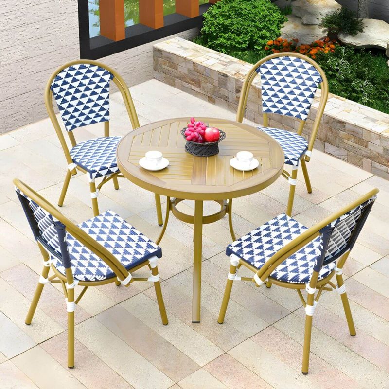 "Contemporary Aluminium Dining Table Set with Armless Chair for Courtyard - Table & Chair(s) 31.5"L x 31.5"W x 28.3"H 4"