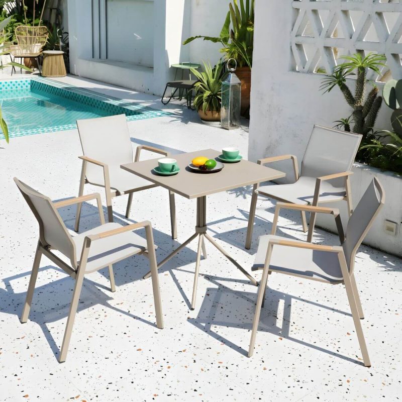 "Gray Modern Metal Dining Room Chair and Table Set with Chairs - Table & Chair(s) 46"L x 31"W x 29"H 6 Champagne"