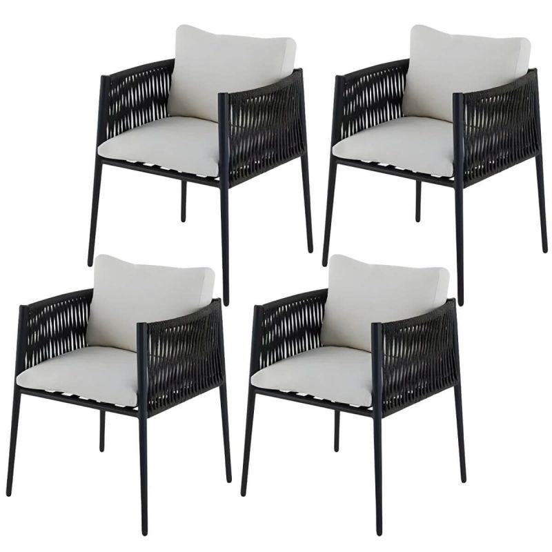 "Modern Gray Metal Arm Chair with Wicker Back and Cushions for Your Patio - 25"L x 24"W x 29"H 4 Piece Set"