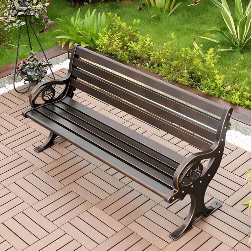 "Metal Modern Park Bench with Legs Water Resistant for Outdoor - 59"L x 18"W x 29"H"