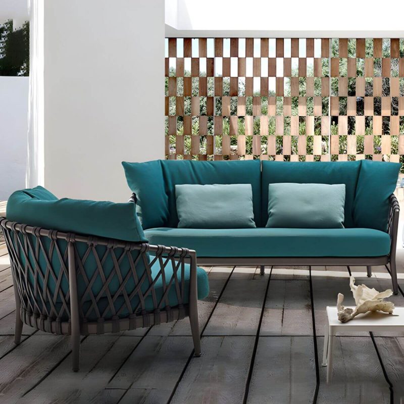"French Country Metal Frame Patio Sofa Water Resistant Outdoor Sofa with Cushion &Pillows - 30"L x 31"W x 28"H Claret"