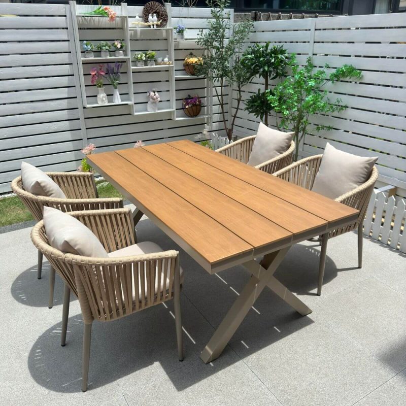 "Casual 5-piece UV-proof Fabric Outdoor Dining Set with Sepia Table, Chair, and Table, 70.9"L x 35.4"W x 29.5"H, Table & 4 Chairs"