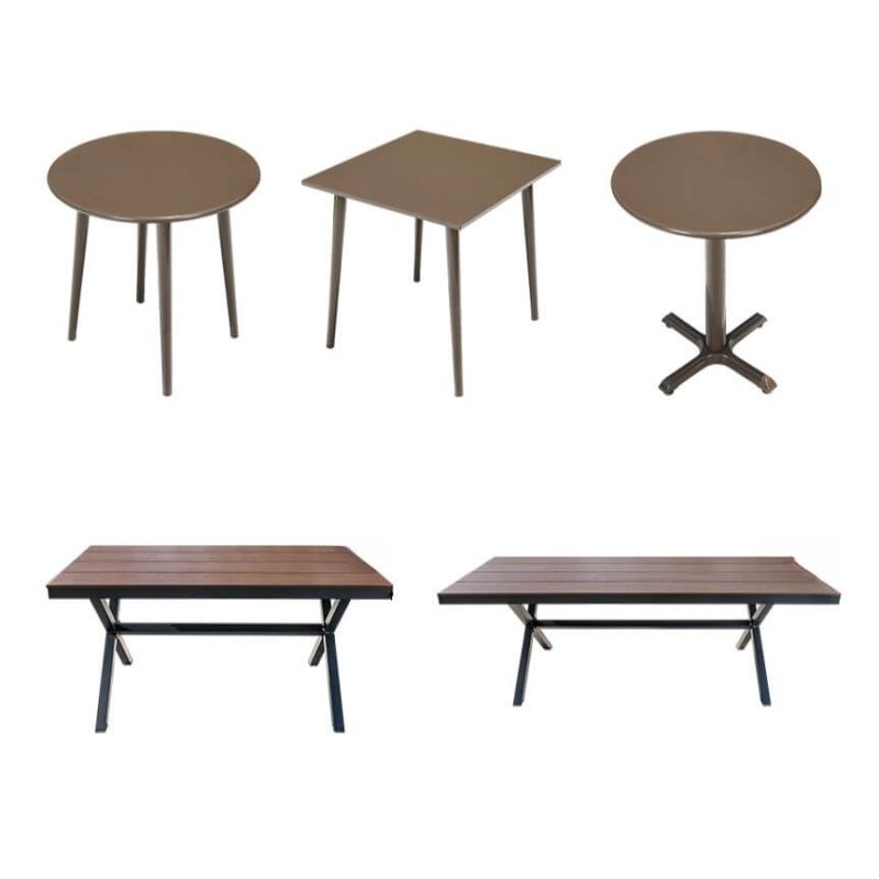 "6 People 7-piece Patio Dining Set Pile-upon-able Uv-blocking Rectangle Tan Iron, Table & 6 Chairs, 47"L x 28"W x 28"H"