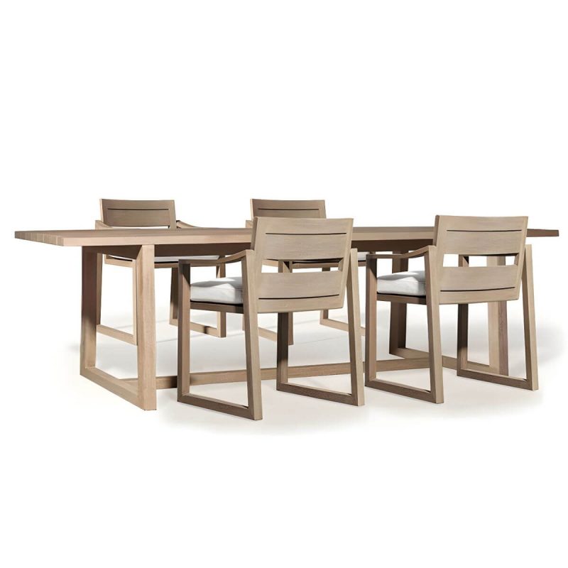 "Teak Wood Mid-Century Modern Patio Dining Set in Natural Finish - Table & 4 Chairs 70.9"L x 39.4"W x 29.5"H"