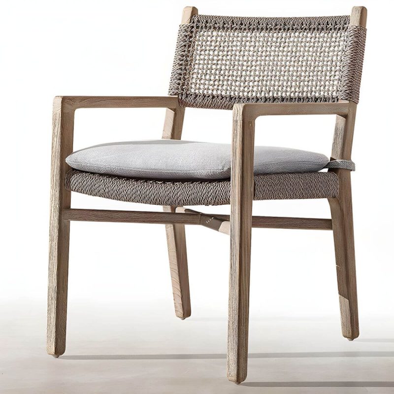 "Traditional Teak Natural Solid Wood Stacking Upholstered Outdoor Bistro Chairs - 4 Piece Set Armless 45 Density Foam"