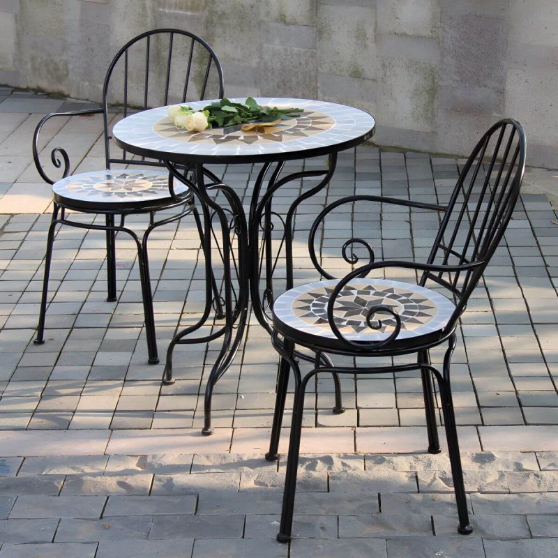 "French Country Metal Patio Table Round Outdoor Iron Dining Table - Table Only Blue"
