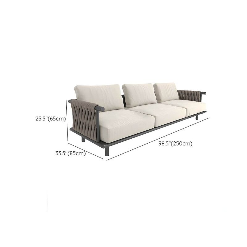 "Dimension of Black Metal Waterproof Modern Upholstered Sofa with Cushions and Pillow - 3-Seater Sofa"