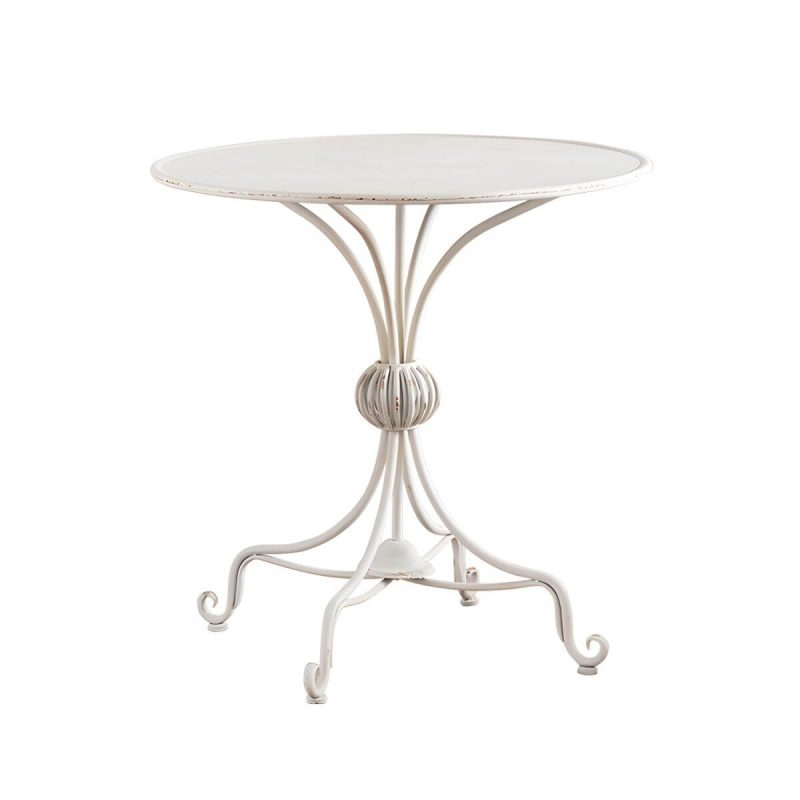 "Iron Round Dining Table French Country Round Patio Table in White - Table Only 32"L x 32"W x 32"H"
