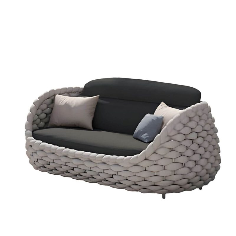 "Modular Gray Metal Modern Sofa with Upholstered Cushions for Versatile Outdoor Seating - 55"L x 33.5"W x 28"H"