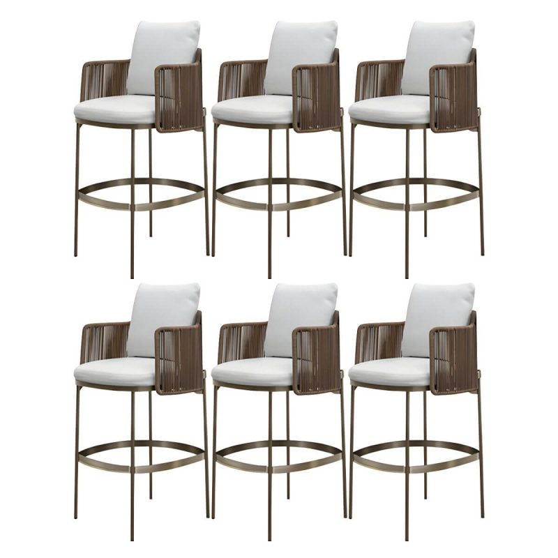 "Patio Dining Chair Tropical Aluminum With Arm Upholstered Faux Rattan - 6 Piece Set 22"L x 23"W x 35"H"