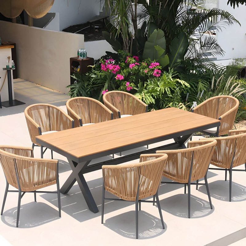 "Mid-Century Modern Dining Table Set with 4 Legs Chair for Outdoors - Table & Chair(s) 86.6"L x 35.5"W x 29.1"H 8"