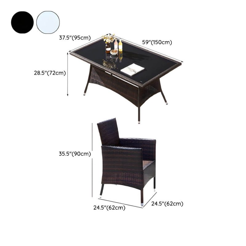 "Dimension of Modern Style Dining Set Glass Top 5/7 Pieces Water Resistant Dining Set - Table & Chair(s) 6 Rectangular Black-Brown"