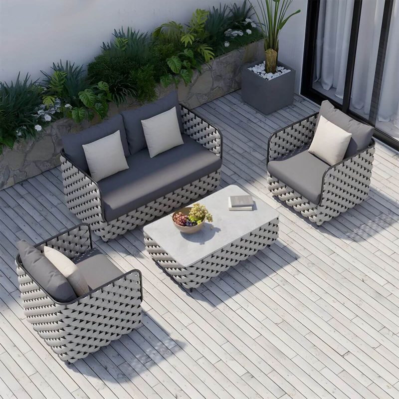 "Scandinavian Outdoor Patio Sofa Water Resistant Metal Patio Sofa with Cushions - 1-Seater Sofa"