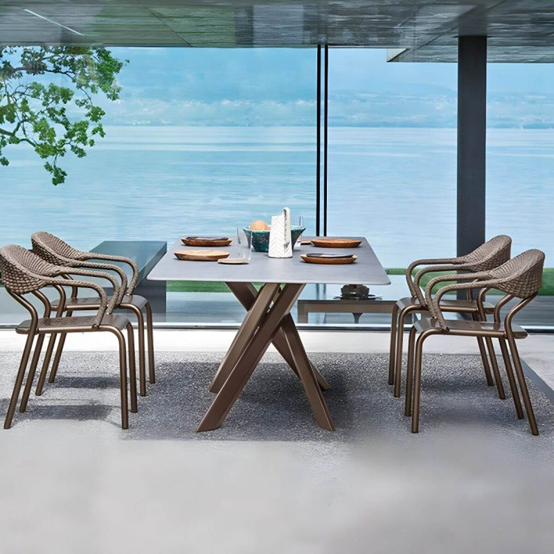 "Contemporary Style Metal Patio Table Rectangle/Oval Shape in Brown - Table Only 94.5"L x 39.4"W x 29.1"H Rectangular"