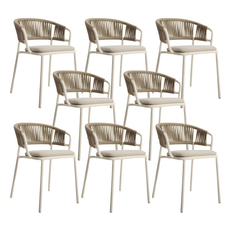 "Modern Light Brown Dining Arm Chair Cane Back for Living Room - Light Khaki 8 Piece Set"