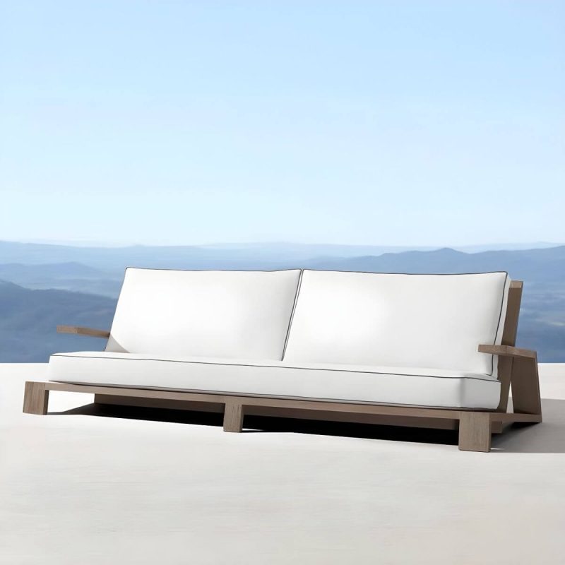 "Modern Water Resistant Natural Wicker Patio Sofa with Cushions and Pillows - 1-Seater Sofa"