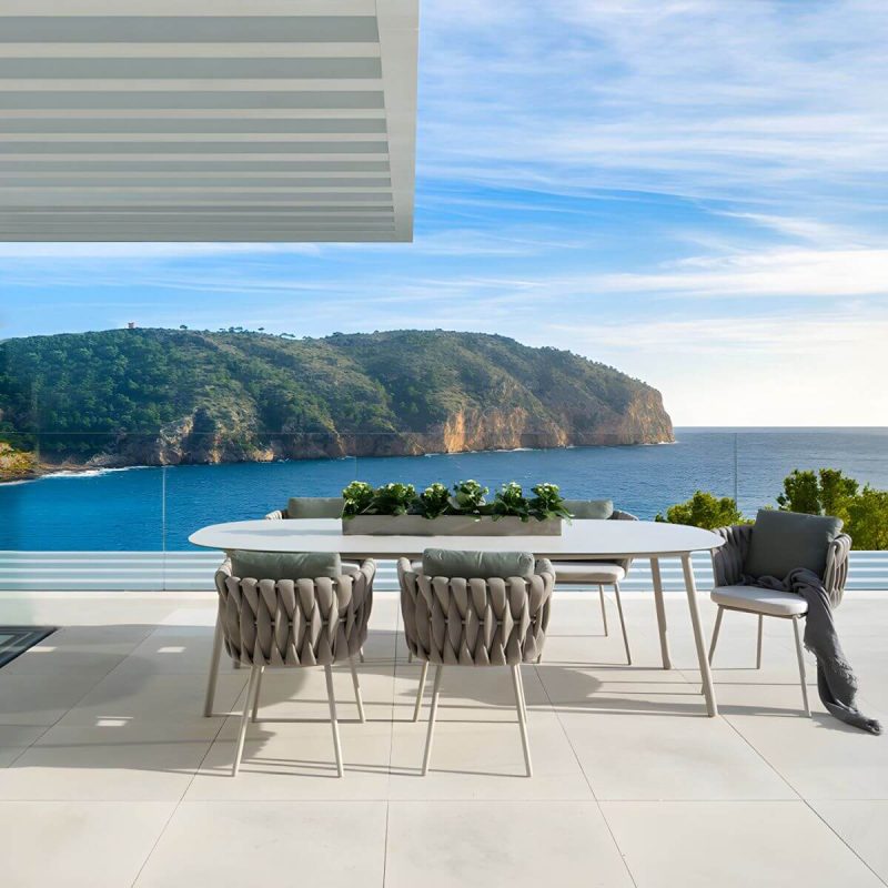 "Contemporary Scratch Resistant Balcony Table 4 Legs for Outdoor - Table Only 71"L x 39"W x 29"H Marble"