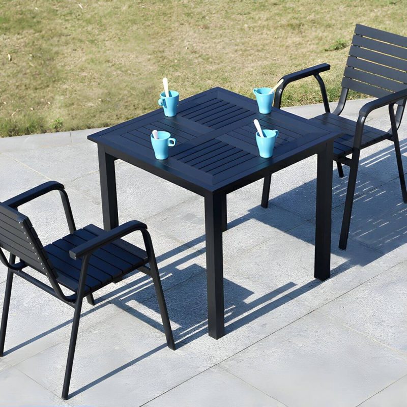 "Contemporary Wood Dining Table Set with Black Chairs for Courtyard - Table & Chair(s) 31.5"L x 31.5"W x 29.1"H 2"