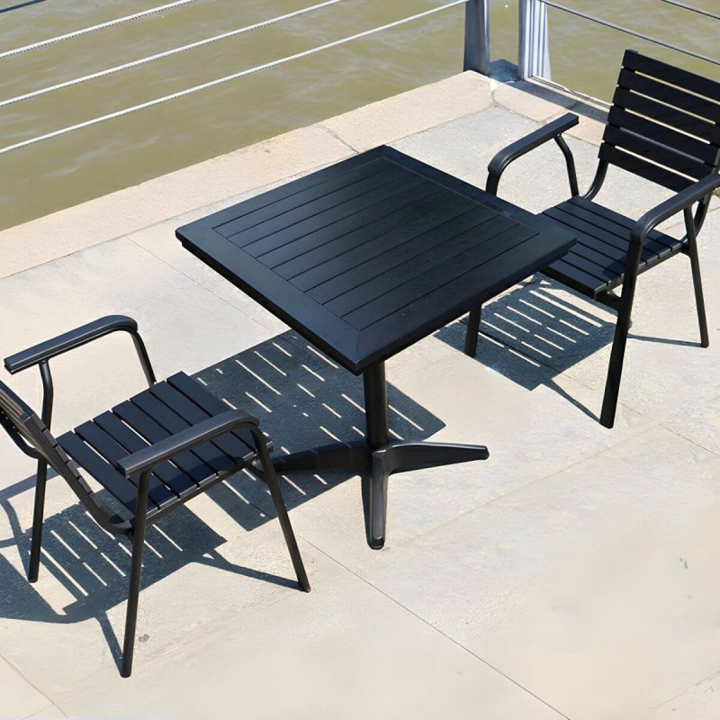 "Contemporary Wood Dining Table Set with Black Chairs for Courtyard - Table & Chair(s) 28"L x 28"W x 28"H 2"