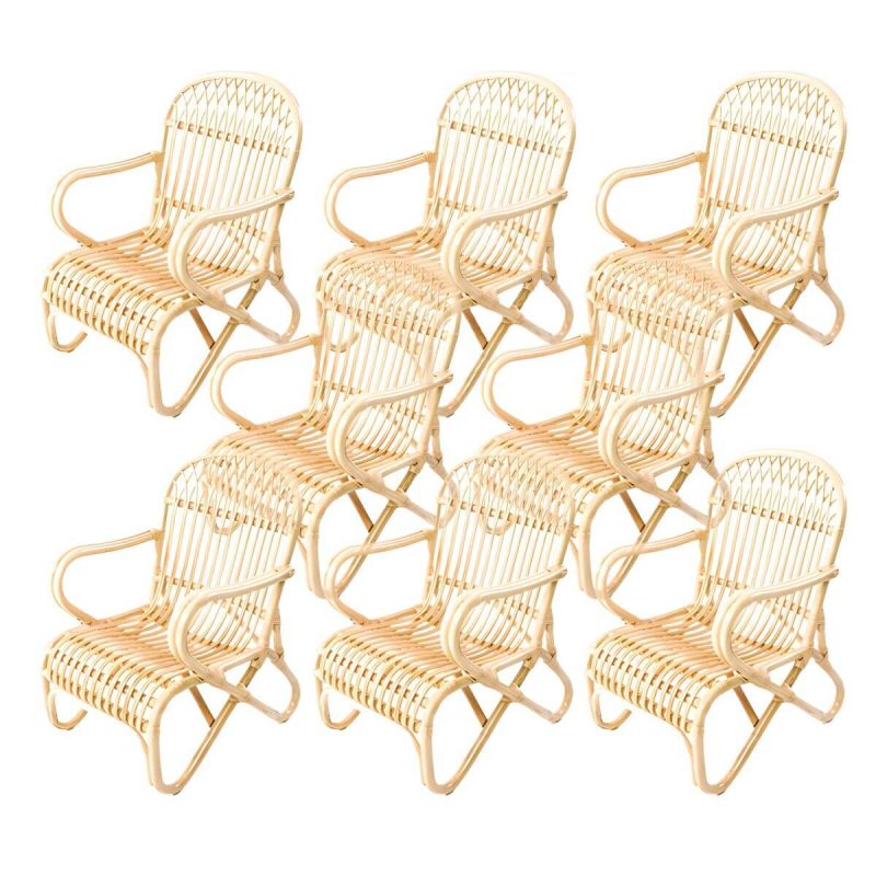 "Matte Finish Tropical Patio Chair Assembled Wicker with Arms - Natural Finish 8 Piece Set"