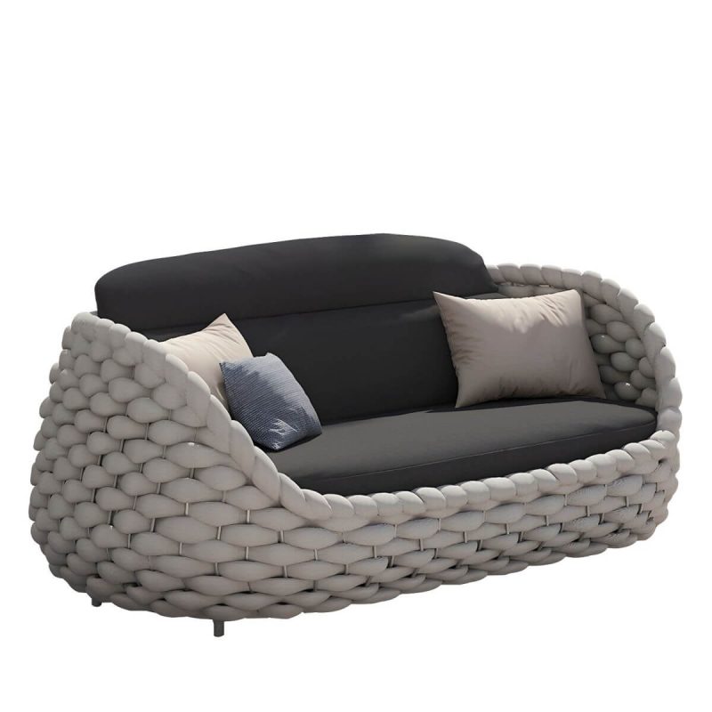 "Waterproof and Durable Modern Metal Patio Sofa with Upholstered Cushions - Gray 2-Seater Sofa"