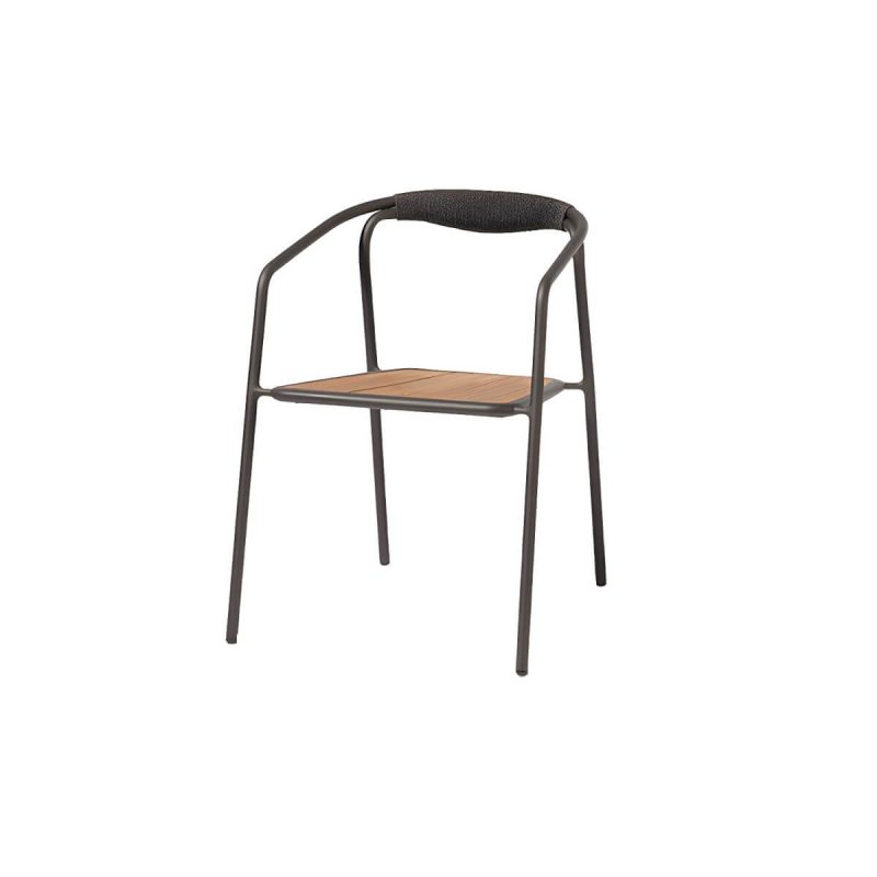 "Farmhouse Aluminum With Arm Open Back Stacking Patio Dining Chair - 1 Piece Matte Black Ash"