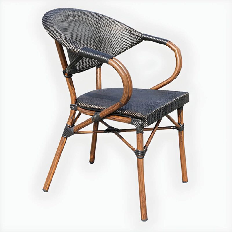 "Natural Metal Arm Chair with Stackable Design for Tropical Outdoor Dining - 4 Piece Set"