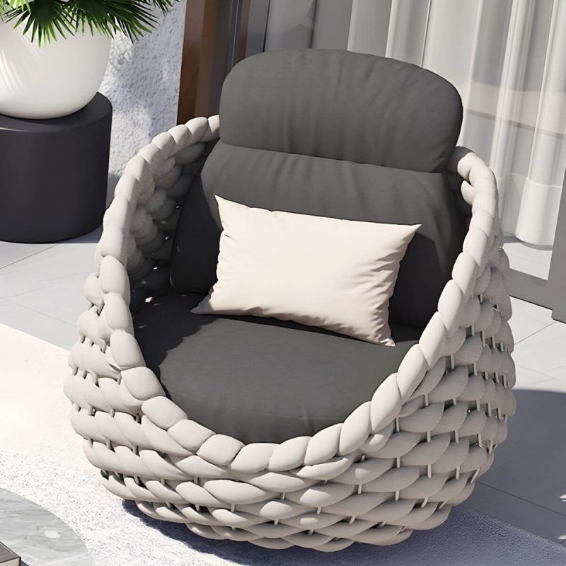 "Tropical Outdoor Patio Sofa Fabric White Gray With Cushions Wicker/Rattan - 33.5"L x 33.5"W x 27.56"H"