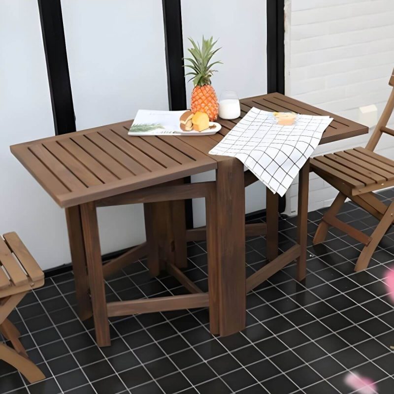 "Modern Foldable Wood Patio Dining Table in Brown without Umbrella Hole for Outdoor Enjoyment - Table Only"