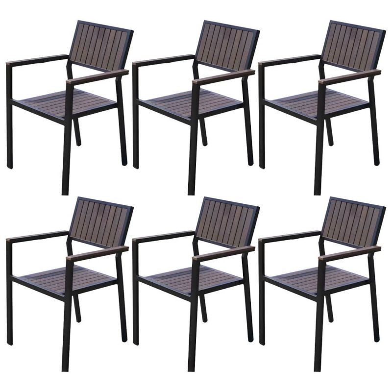 "Traditional Dining Armchair Open Back Outdoors Dining Chairs in Brown - 22"L x 22"W x 33"H 6 Piece Set"