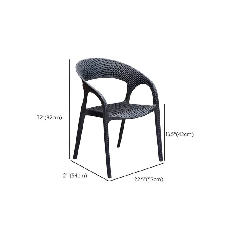 "Dimension of Black Plastic Outdoor Chair Tropical Dining Armchair Stacking Armchair - 2 Piece Set"