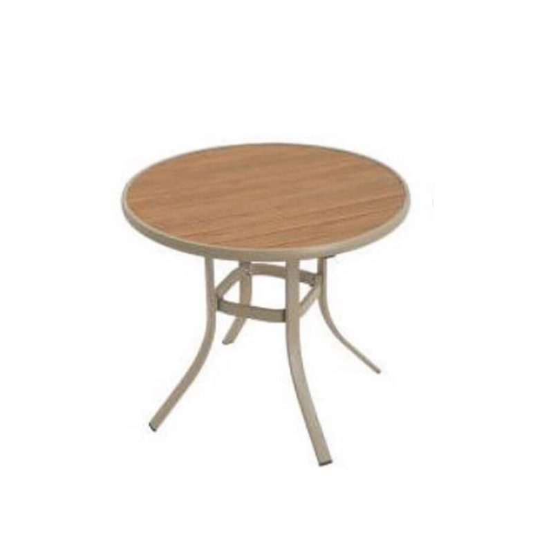 "Casual Brown Aluminum Outdoor Dining Table with a Fixed Circular-shaped Top, 31.5"L x 31.5"W x 28.7"H, Without Chairs"