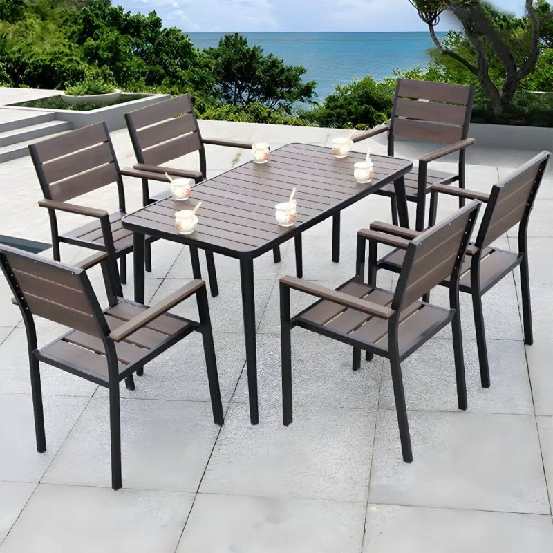 "Contemporary Dining Table Set with Wooden Chair for Courtyard - Table & Chair(s) 47.2"L x 27.6"W x 28.7"H 6"