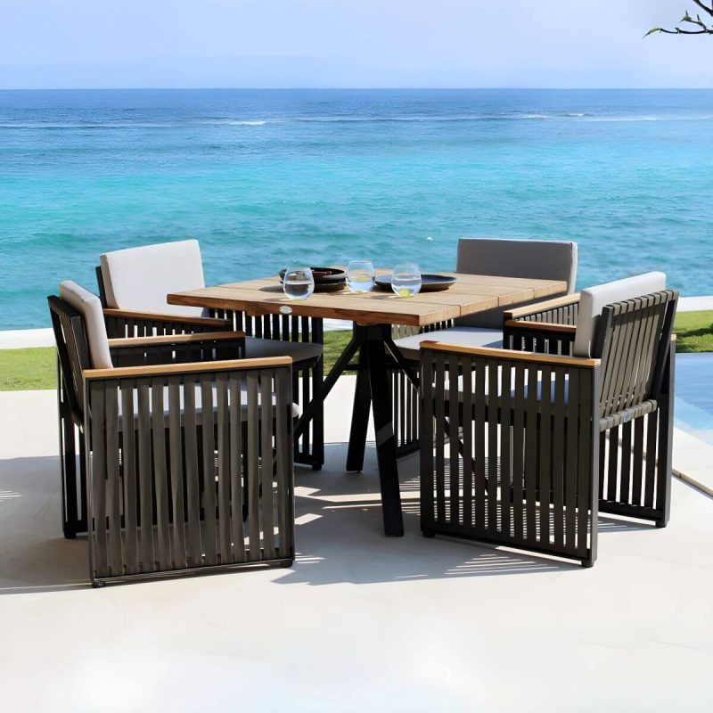"Boho Patio Dining Table Set 1/5/7/9 Pcs Aluminum Frame Patio Dining Table and Chairs - Table & Chair(s) 39.4"L x 39.4"W x 29.5"H 4 Wood Color"