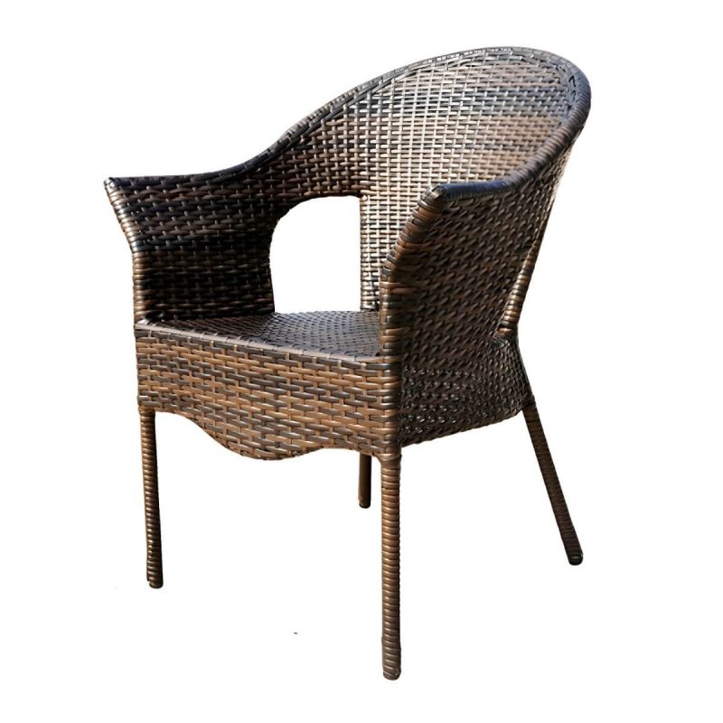 "Stackable Traditional Metal Arm Chair with Brown Wicker Back and Rust Resistant Aluminum Frame - 6 Piece Set"