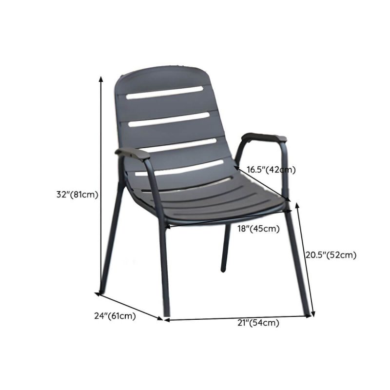 "Dimension of Modern Black Metal Arm Chair with Stackable Design and Waterproof Durability - 4 Piece Set"