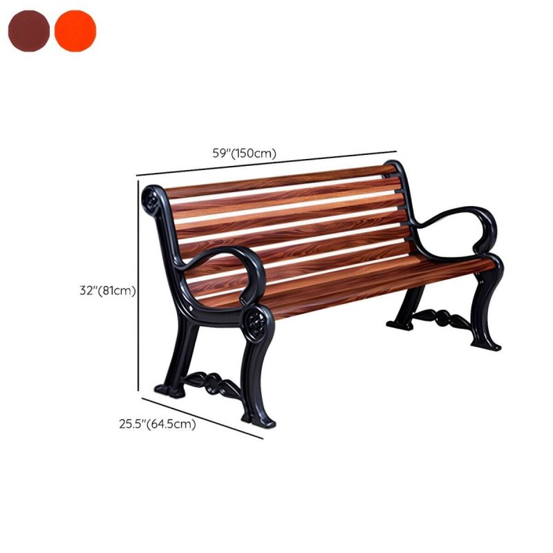 "Dimension of Wood and Metal Outdoor Bench Mid-Century Modern Outdoor Picnic Bench - 59"L x 25"W x 32"H Coffee"