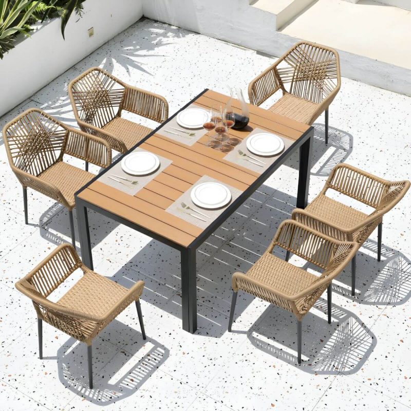 "Modern Metal Patio Table without Umbrella Hole - Black Frame, Non-extendable - Table Only 87"L x 35"W x 29"H"