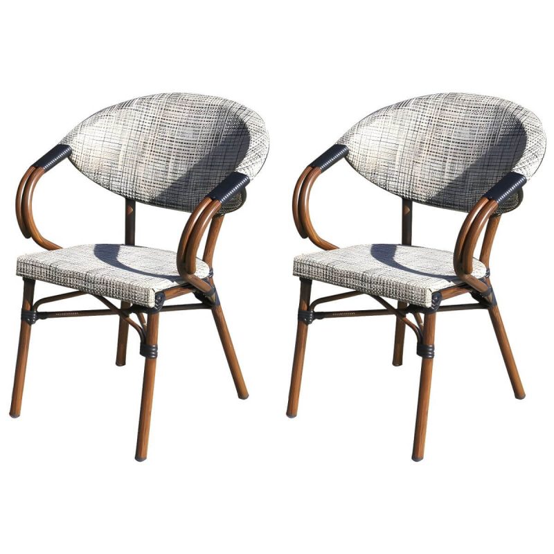 "Modern Style Steel Frame UV and Water Protective Outdoor Dining Chair - 17"L x 18"W x 32"H 2 Piece Set"