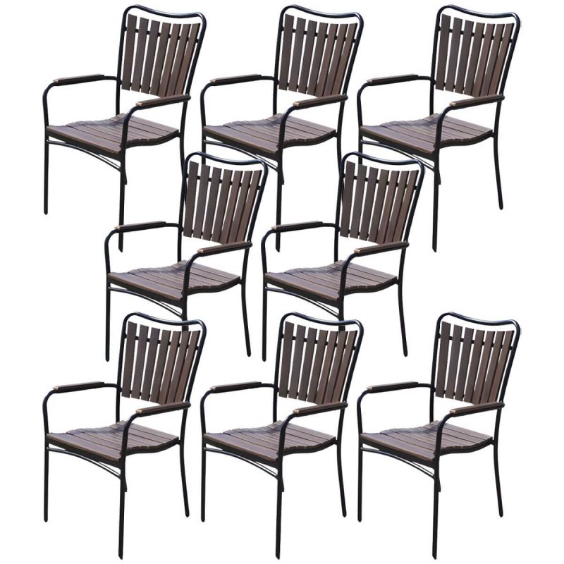 "Traditional Dining Armchair Open Back Outdoors Dining Chairs in Brown - 22"L x 25"W x 37"H 8 Piece Set"