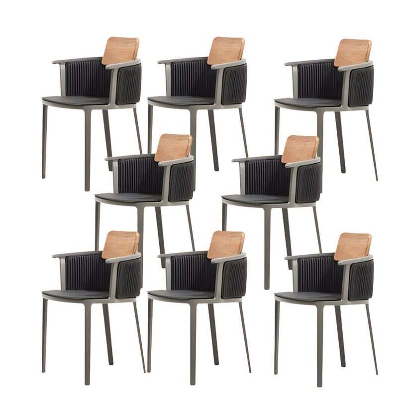 "Coastal Dining Armchair in Metal Frame with Solid Wood Back Single Chair - Black Aluminium Alloy 8 Piece Set"