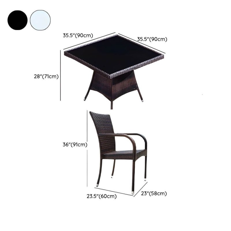 "Dimension of Modern Style Dining Set Glass Top 5/7 Pieces Water Resistant Dining Set - Table & Chair(s) 4 Square Black"