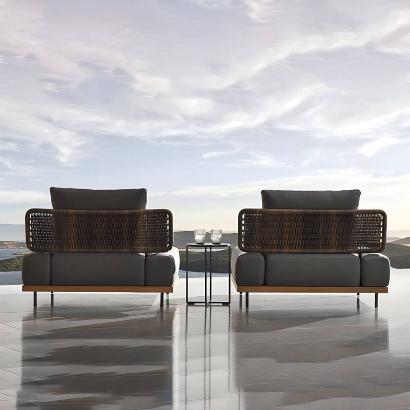 "Modern Wicker Outdoor Loveseat Water Resistant Outdoor Patio Sofa - Corner Sectional Round Teak"