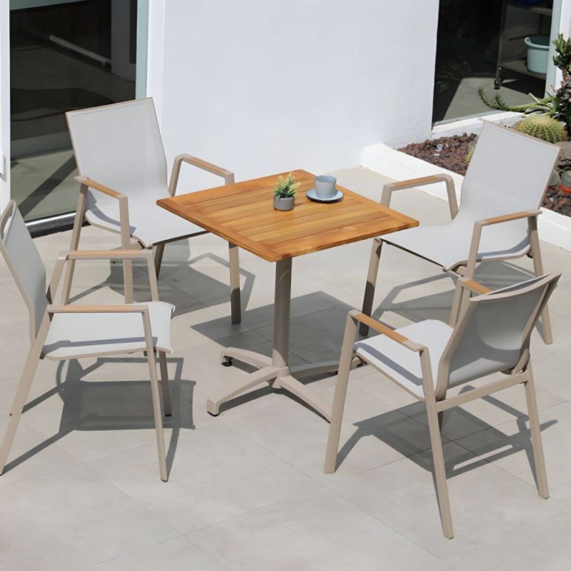 "Modern Outdoor Patio Table UV Resistant Dining Table with Metal Frame - Table Only 27.6"L x 27.6"W x 28.7"H White Round"