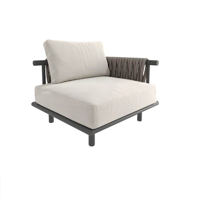 "Black Metal Waterproof Modern Upholstered Sofa with Cushions and Pillow - Single Corner Sofa"