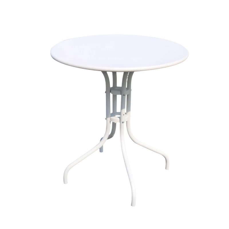 "Contemporary Dining Table White Outdoor Table with Metal Base - White 27.6"L x 27.6"W x 28.7"H Round Table Only"